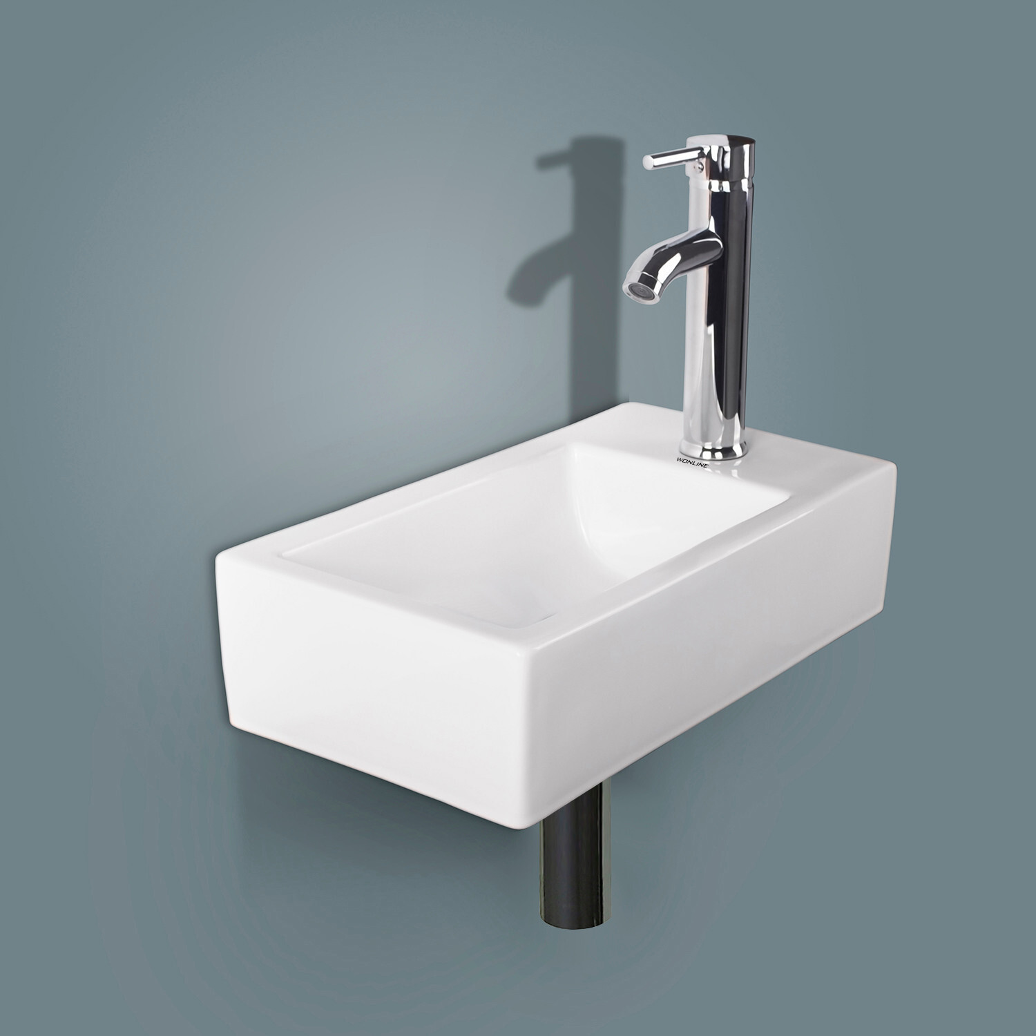 Wall Mount Bathroom Corner Sink Ceramic Vessel Small Sink w/ Faucet Drain White gallery
