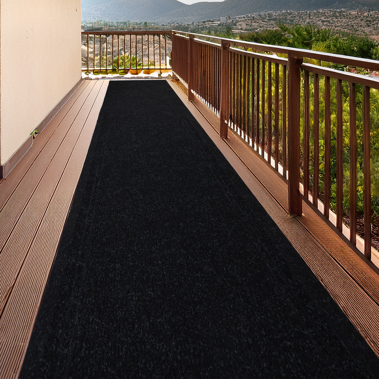 Anti Slip Low Profile Lightweight Striped Charcoal Design Outdoor Runner Rug gallery