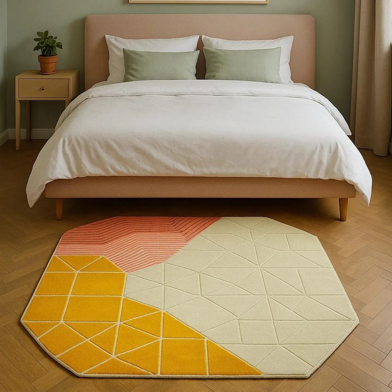 Geometric Hand Tufted Rug – Multi-Color loop-cut pile and shapes runner, octagon gallery