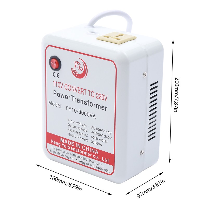 Max. 3000W Voltage Converter Transformer Step-Up Only 100-120V to AC 220-240V US gallery