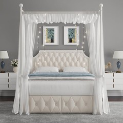 Queen Upholstered Canopy Bed Frame with 2 Drawers and Button Tufted Headboard…