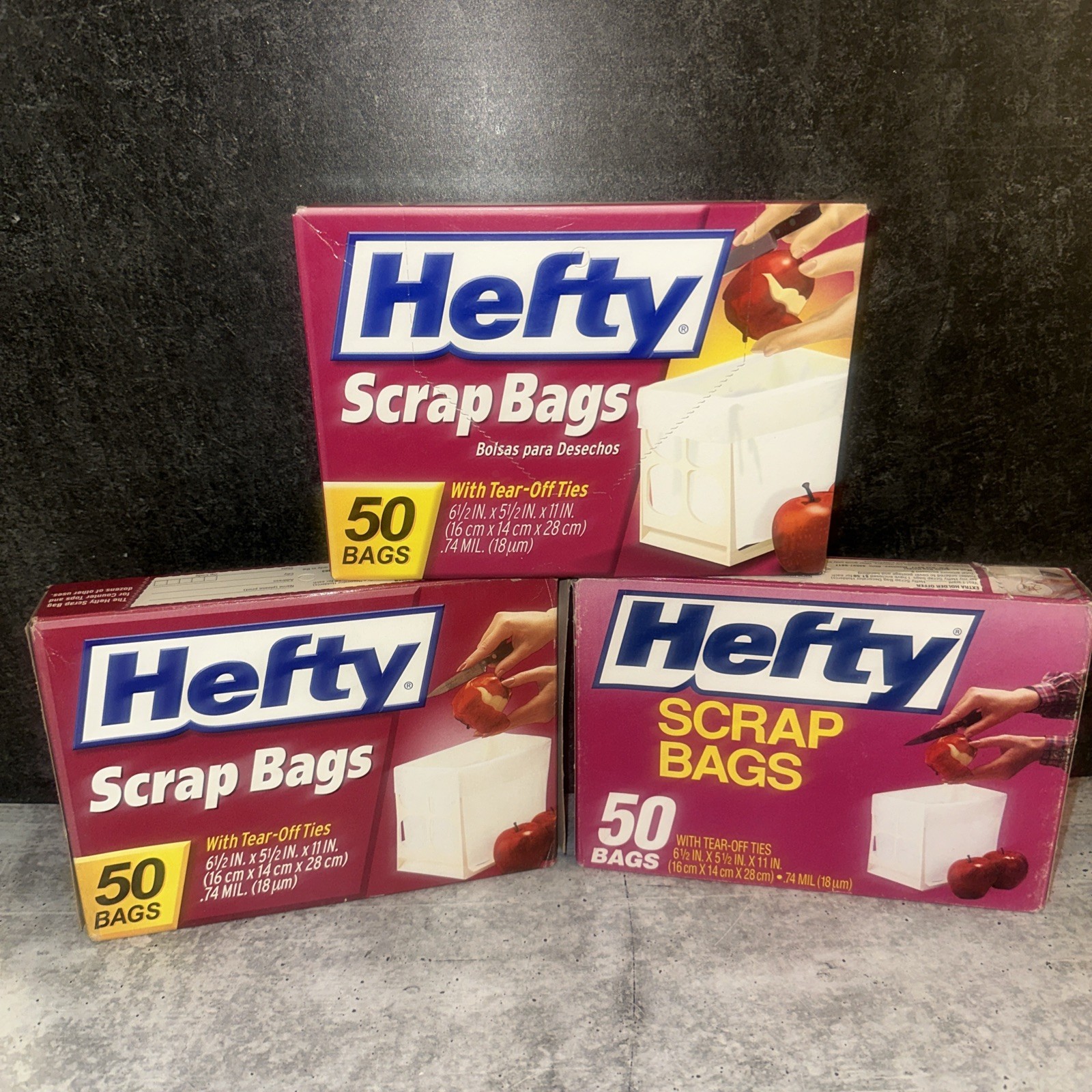 3 Lot Hefty Scrap Bag Boxes Holder w/ Tear Off Ties 3 x 50 Bags Sealed gallery