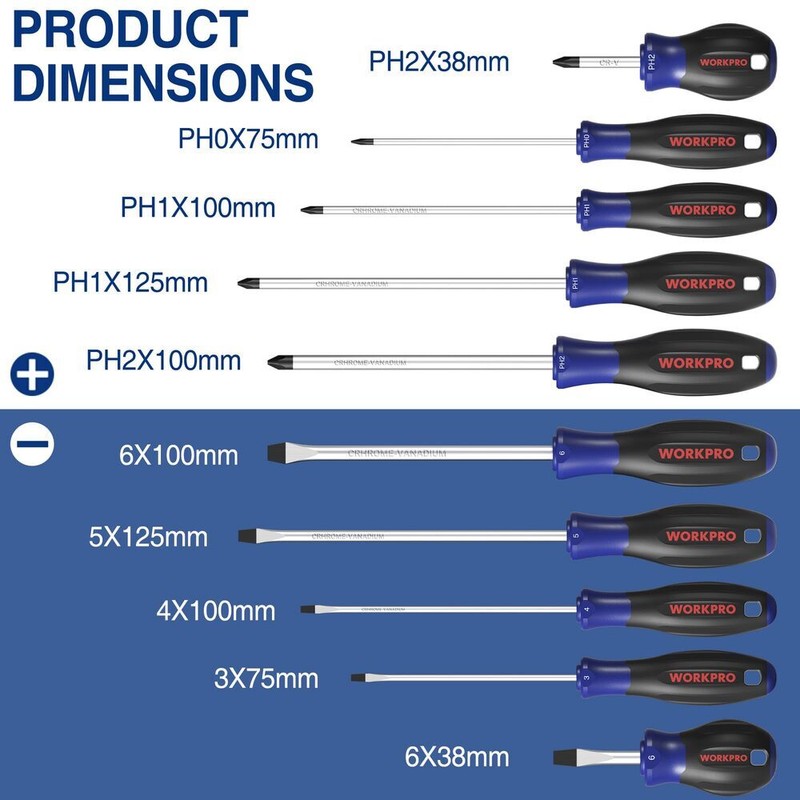 WORKPRO Magnetic Screwdriver Set 10-Piece Flat Head Phillips Slotted Screwdriver gallery