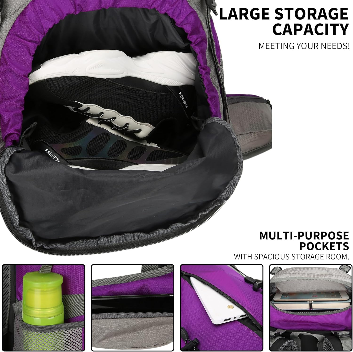 70L Camping Hiking Backpack with Rain Cover Waterproof Backpacking Backpack for  5
