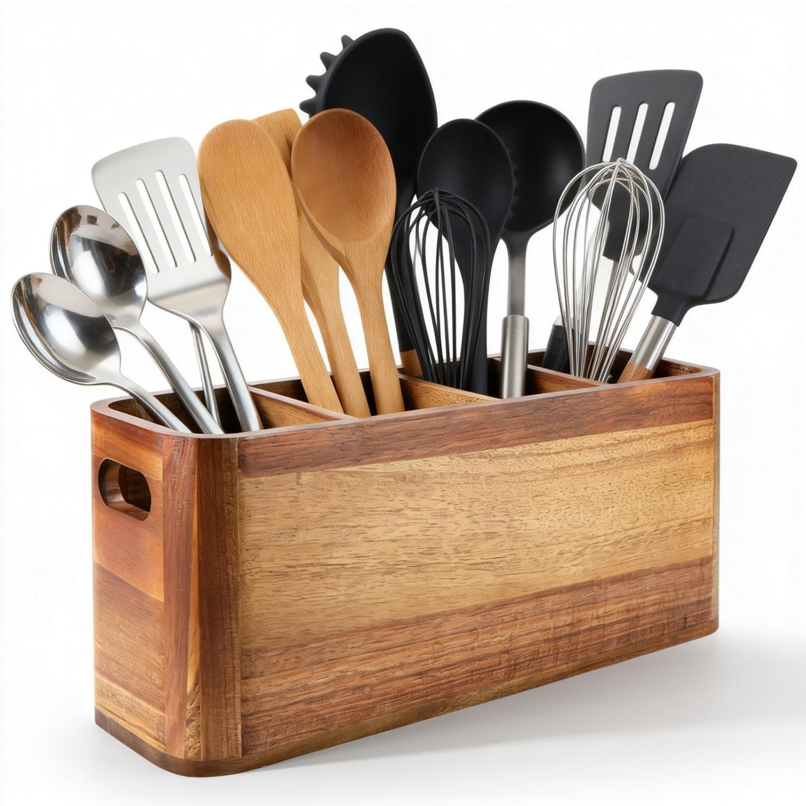 Wooden Kitchen Utensil Holder Organizer Acacia Rustic Wood Container Extra Large gallery