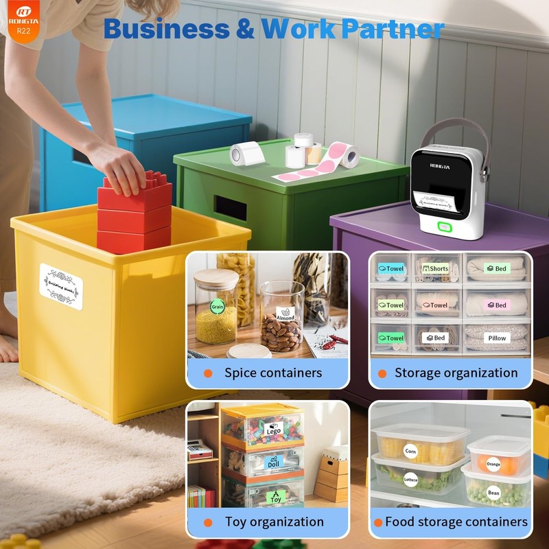 Rongta Bluetooth Label Maker Machine with Tape, Thermal Label Printer for Office gallery