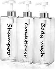 21oz Shampoo Dispenser – Refillable Shampoo and Conditioner Bottles (Clear, S…