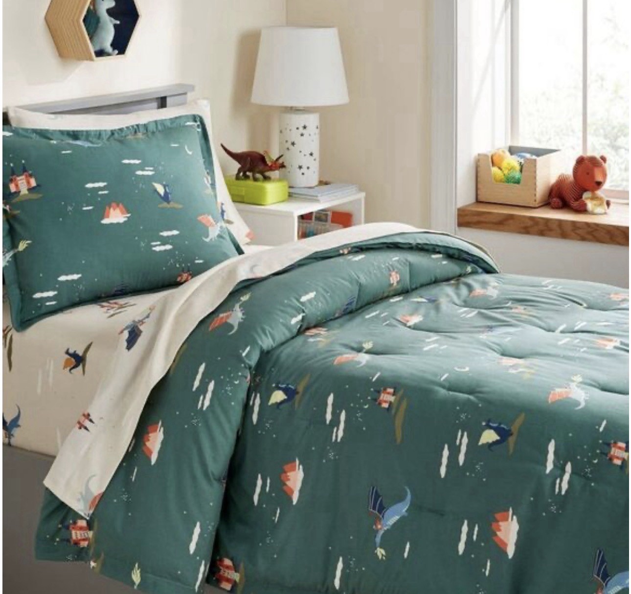 Full/Queen Kids Comforter Set Dragon Print Pillowfort™ Cotton Percale 3 Piece gallery