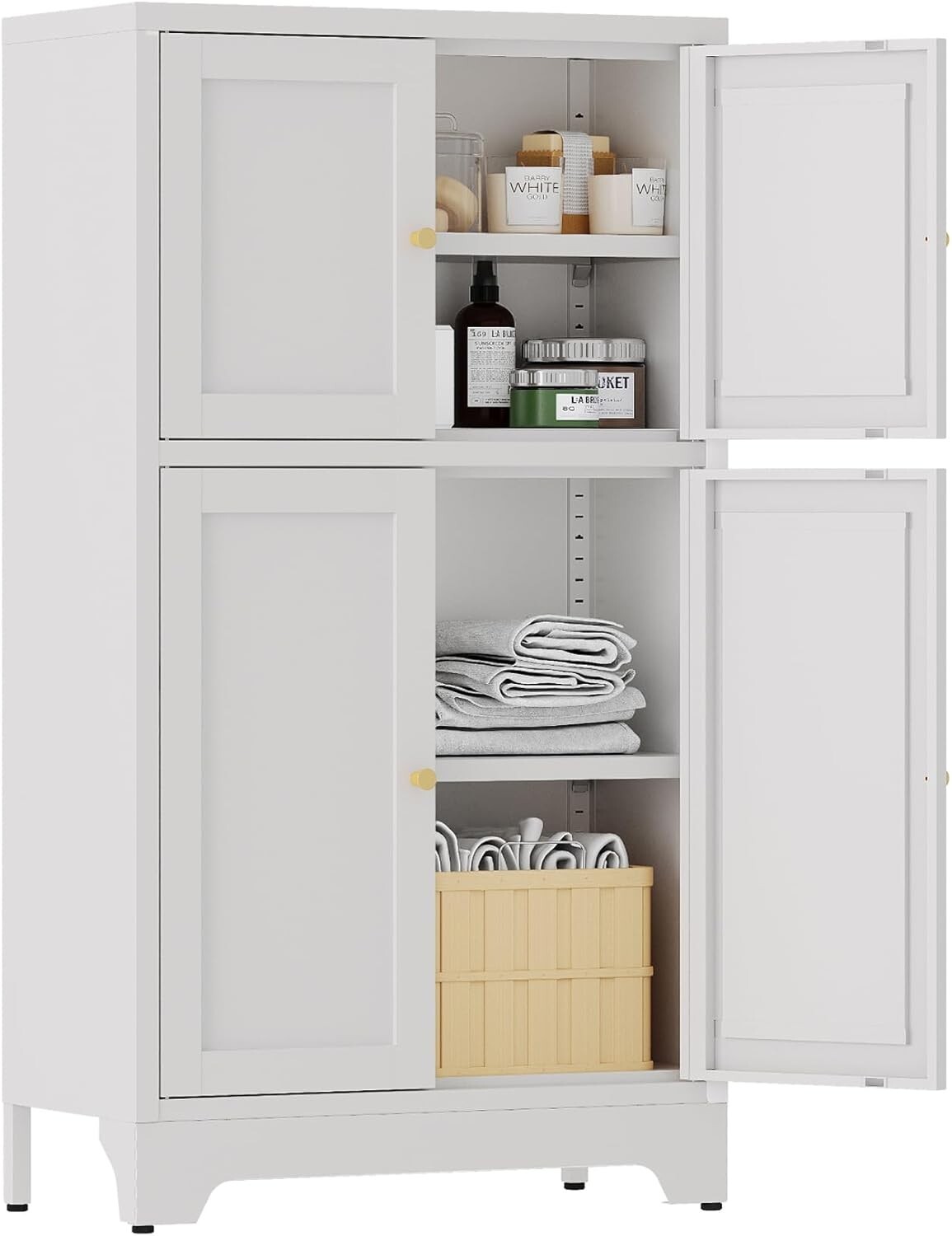 Elegro Metal Bathroom Storage Cabinet With 2 Adjustable Shelves,4 Doors For Home gallery