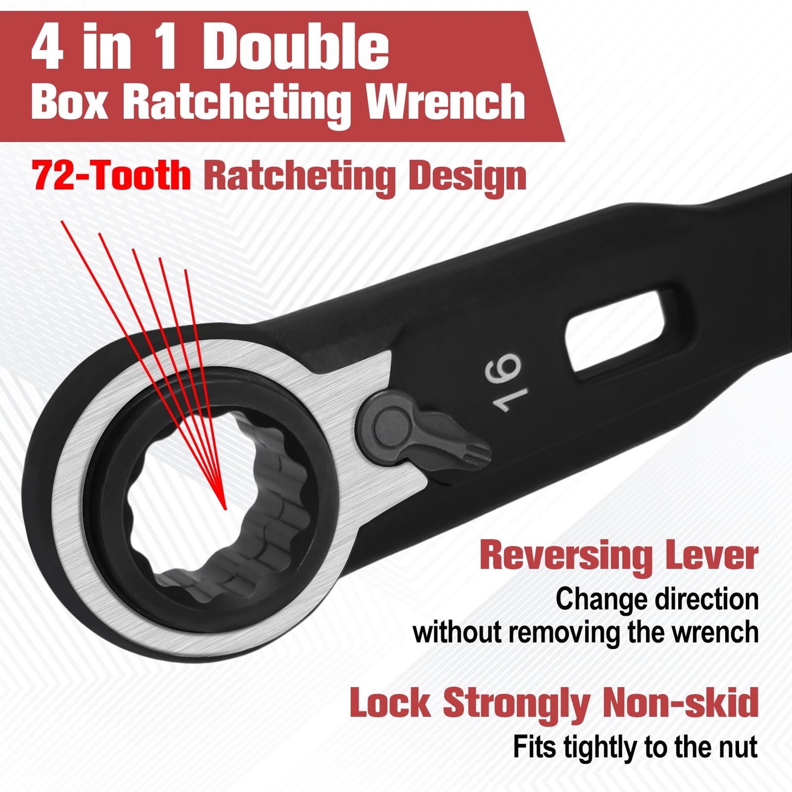 4in1 Reversible Ratcheting Box Wrench Set Metric 16/17/18/19mm 72Tooth gallery