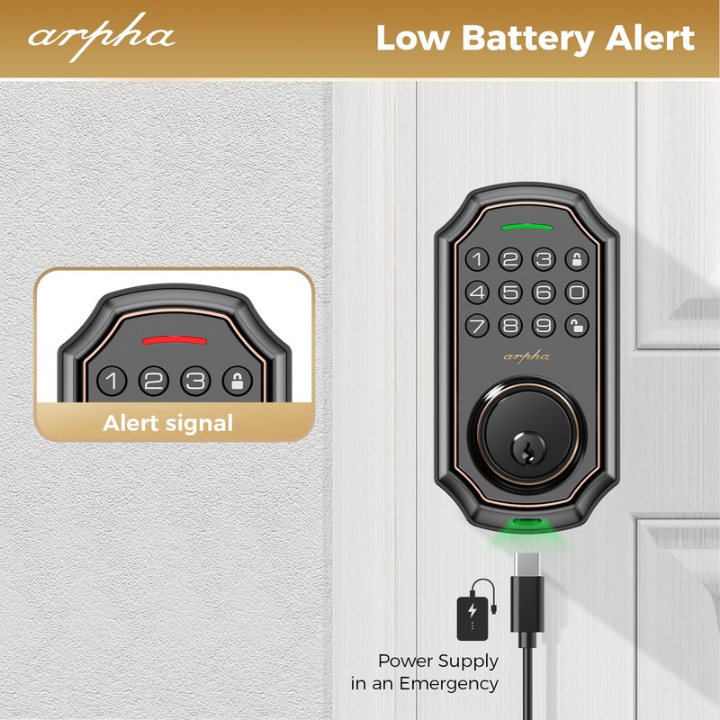 ARPHA Keyless Smart Door Lock Entry Keypad Deadbolt Anti-Peeping Auto Lock D180 gallery