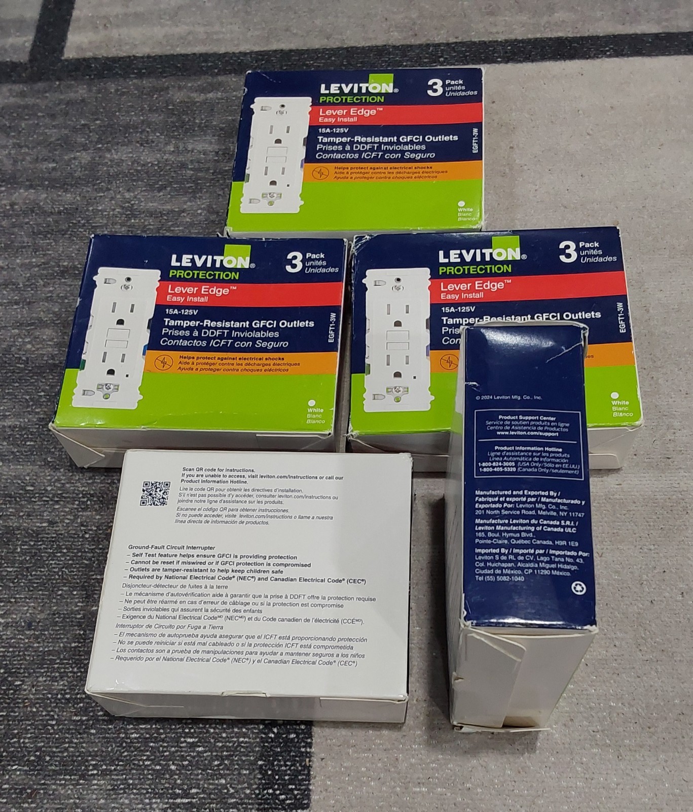Leviton Tamper Resistant GFCI Duplex 15A 125V White 3 Pack EGFT1-3W LOT OF 5 NEW gallery