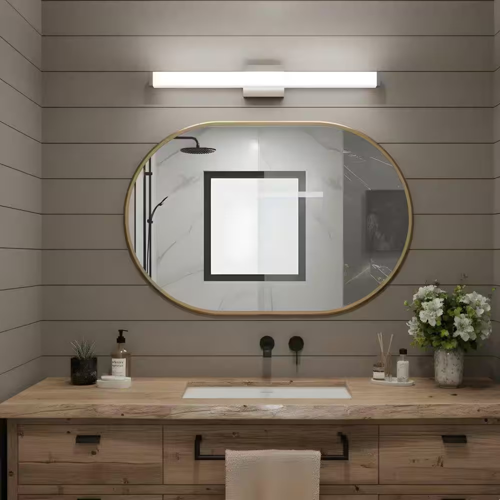 32. 7In. 1-Light Chrome LED Bathroom Vanity Light Strip with Dimmable 6000K Ligh gallery