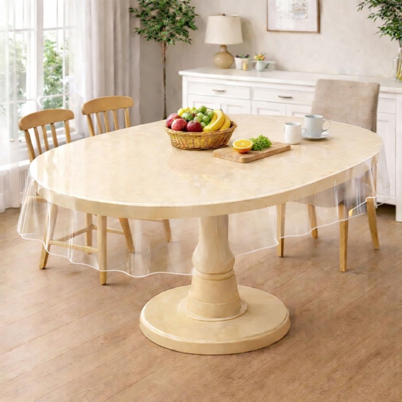Clear Oval Table Cover Protector 54 x 72 in Plastic Tablecloth for 4~6 Seats ... gallery