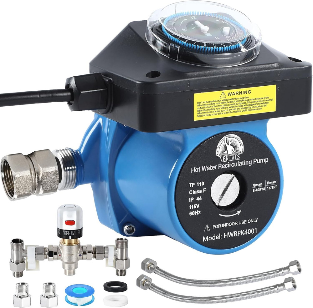 Instant Hot Water Recirculating Pump Kit for Tank Water Heater, Circulation Pump