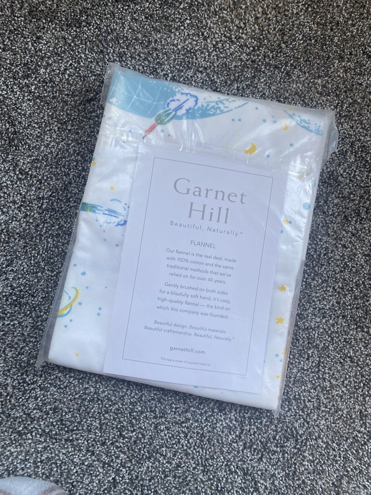 NIP Garnet Hill Space Rocket Flannel Twin Flat Sheet 11/2018
