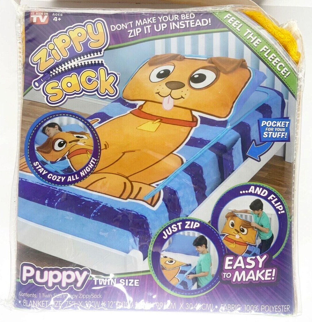 Zippy Sack - Puppy Brown/Blue Twin Size Bedding Solution with Zipper Closure NEW gallery