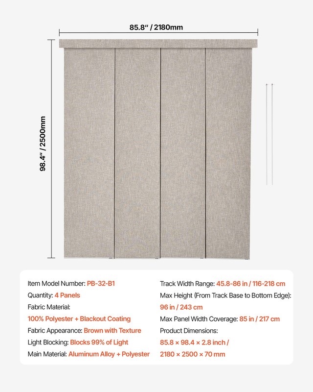 VEVOR Panel Track Blinds Extendable Track from 45.8 in to 86 in W Trimmable gallery