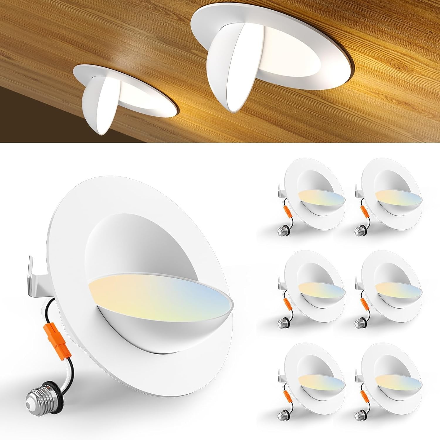 Amico 6 Pack 5/6 Inch Eyeball Gimbal Retrofit Can Lights, 90° Adjustable 5CCT gallery