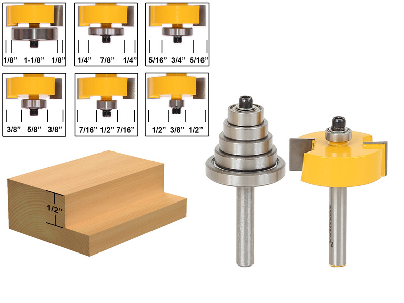 1/2" Height with 6 Bearings Rabbet Router Bit & Bearing Set - 1/4" Shank - Yonic gallery