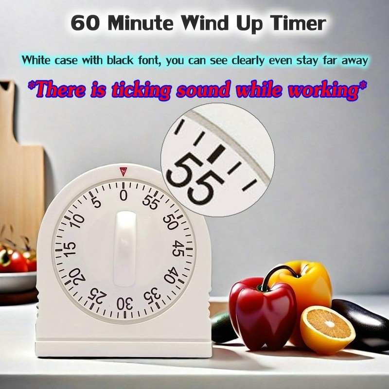 60 Minute Wind Up Timer, Visual Mechanical Timer with Loud Alarm, Manual Countd gallery