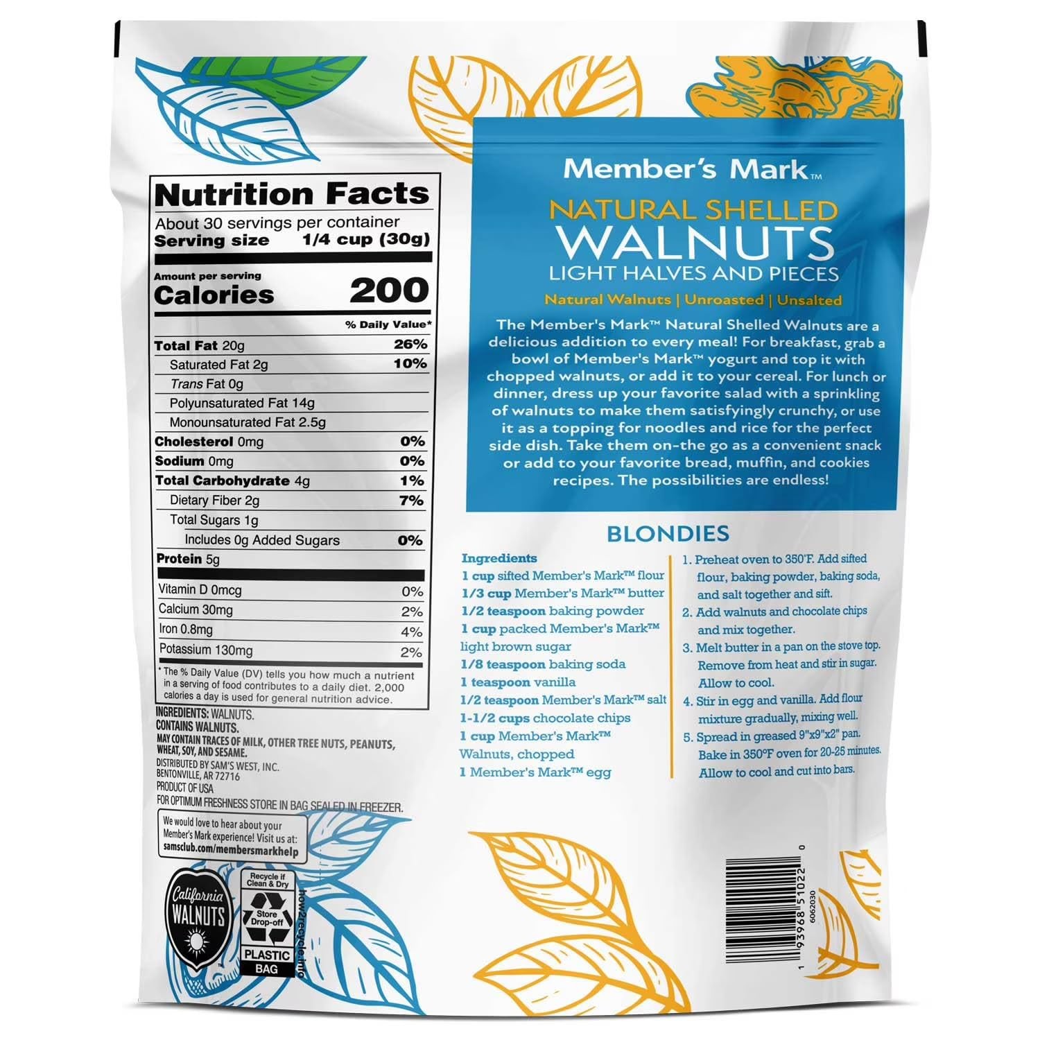 Member Marks Natural Shelled Walnuts - Light Halves & Pieces, 32 oz Resealable gallery