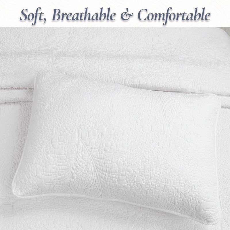 Classic Modern Palm Leaf Stitch Solid White 100% Cotton Quilt Bedding Set gallery