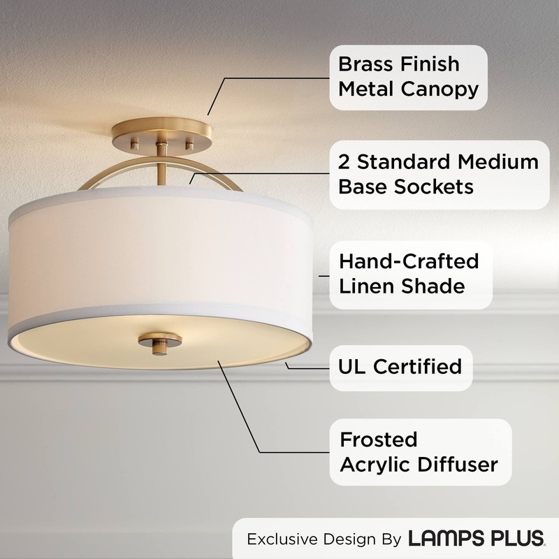 Halsted Modern Ceiling Light Semi Flush Mount Fixture 15" Warm Brass White Shade gallery