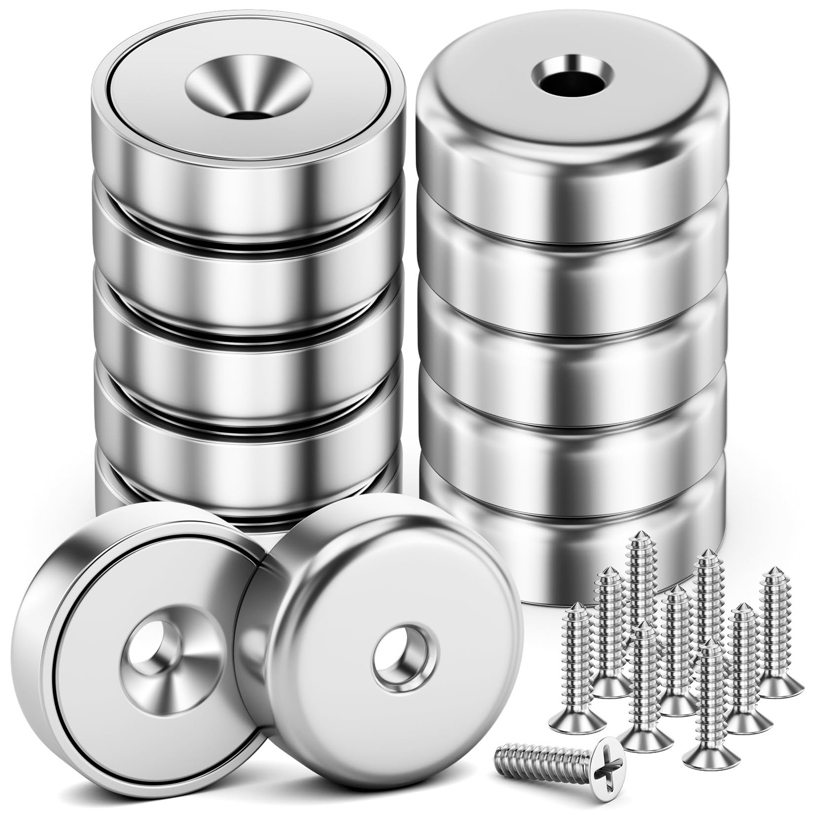 WUDIME 10 Pack 40 LBS Strong Magnets with 10 40LBS, Silver gallery