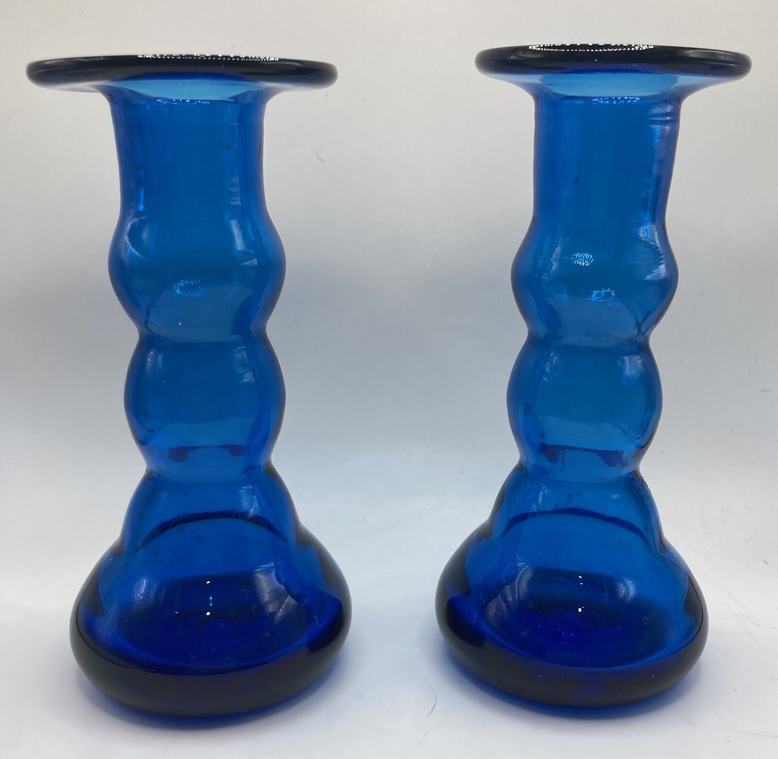 Cobalt Blue Hand Blown Glass Candlesticks Holders Set of 2 gallery