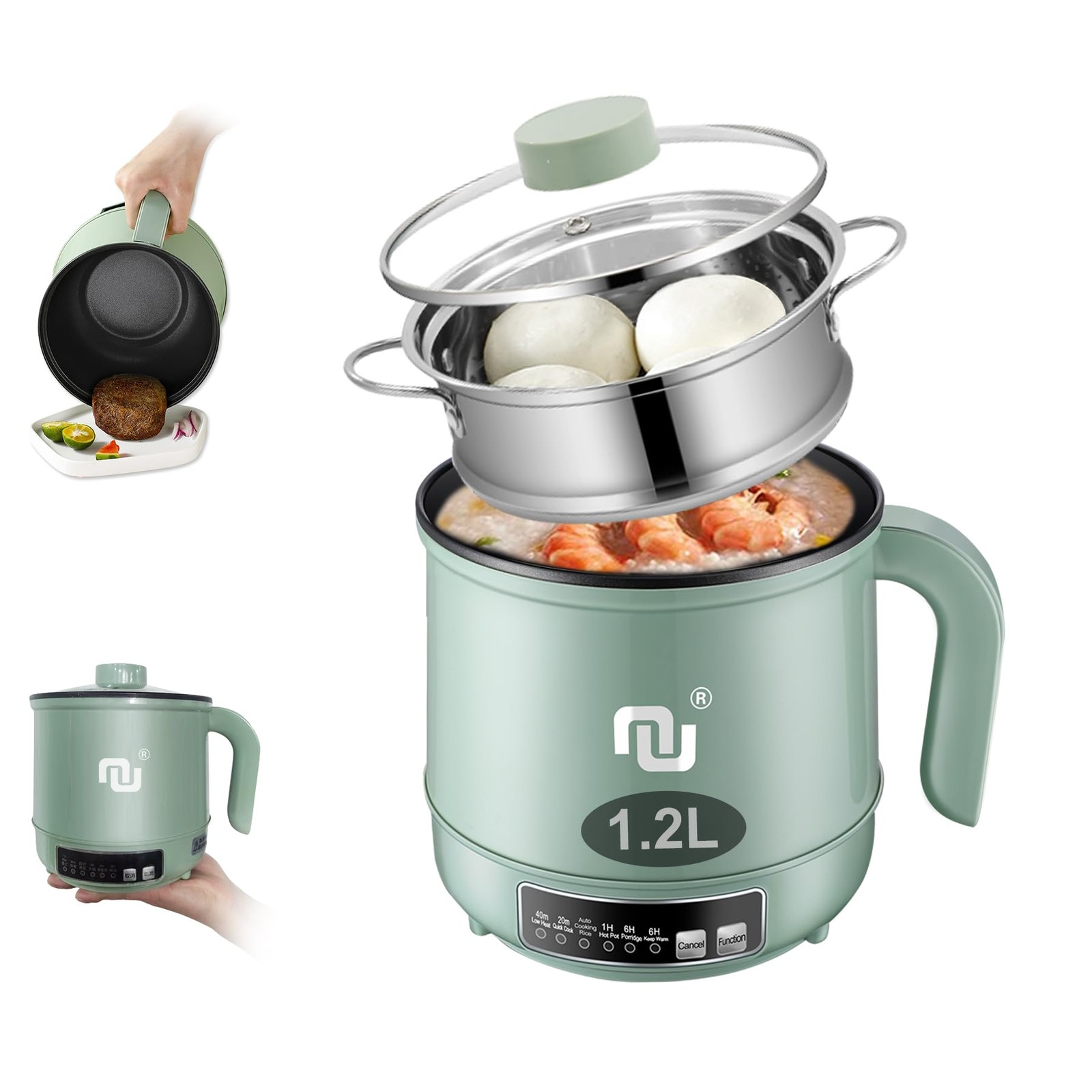 Smart Mini Hot Pot with Timer and Automatic Shut Off 1.2L Portable, Green gallery