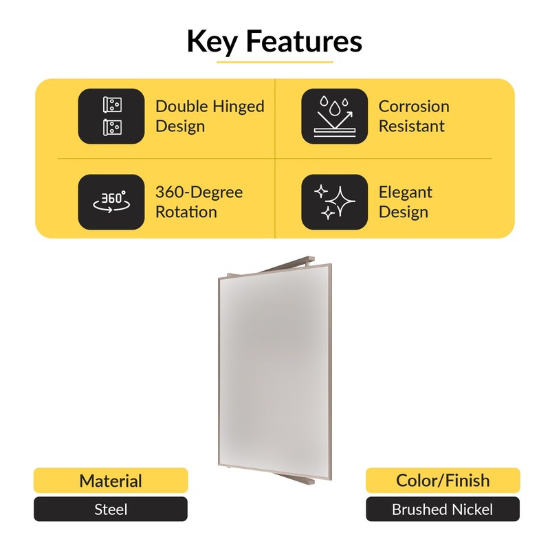 Brixwell Rectangular Double-Hinged Mirror 14" x 22" Pivot-N-Vue Brushed Nickel gallery