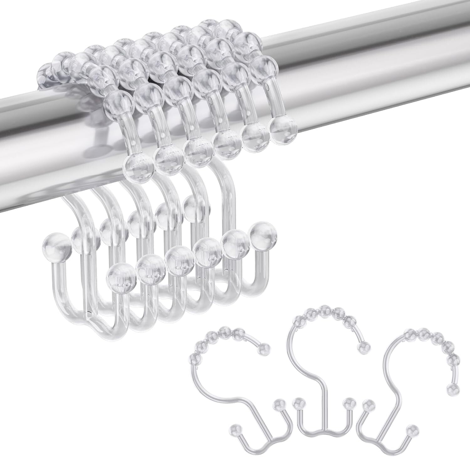 Amazer Plastic Shower Curtain Hooks Double Clear Bathroom Set of 12 gallery