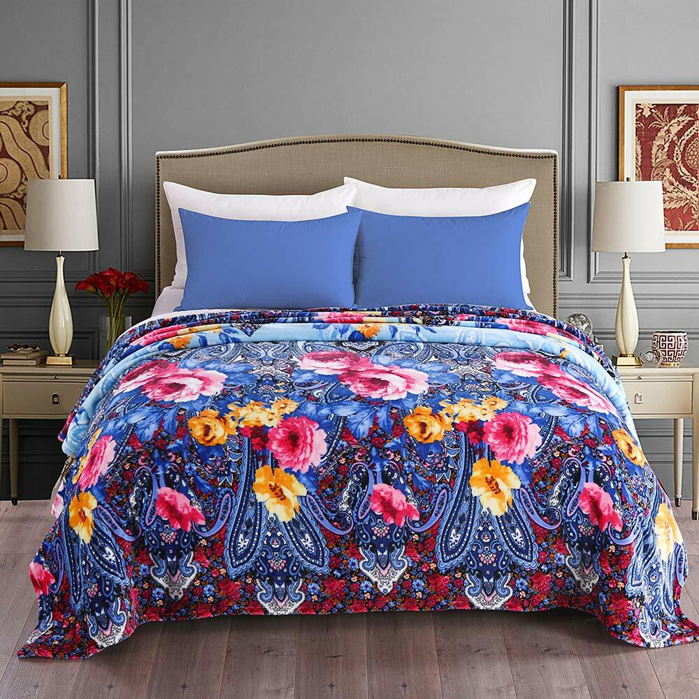 Flannel Fleece Blanket All Season Blanket for Bed/Couch/Car Blue Floral Printed gallery