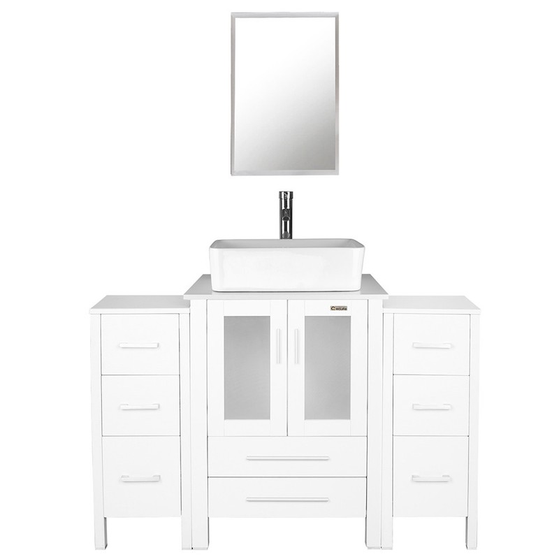 48 inch Bathroom Vanity Set Side Table Ceramic Vessel Sink Faucet Mirror Combo gallery