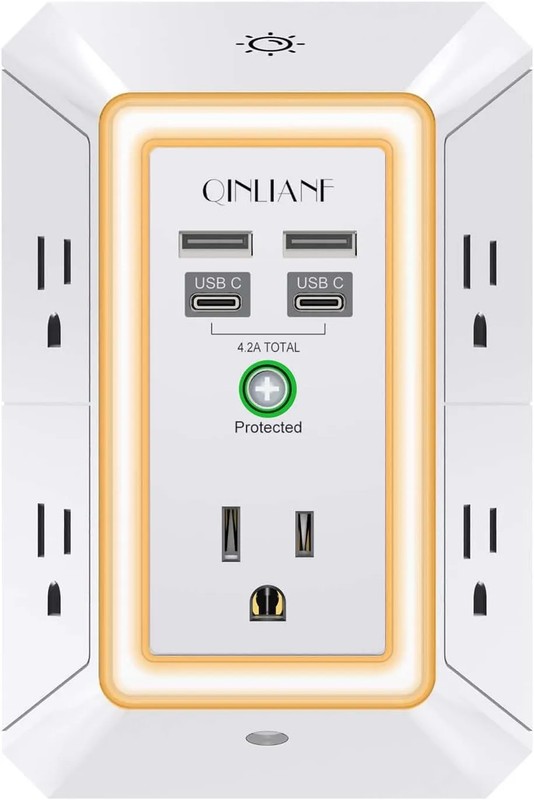 5 Outlet Extender Surge Protector with 4 USB Ports 1680J Wall Charger Multi Plug gallery