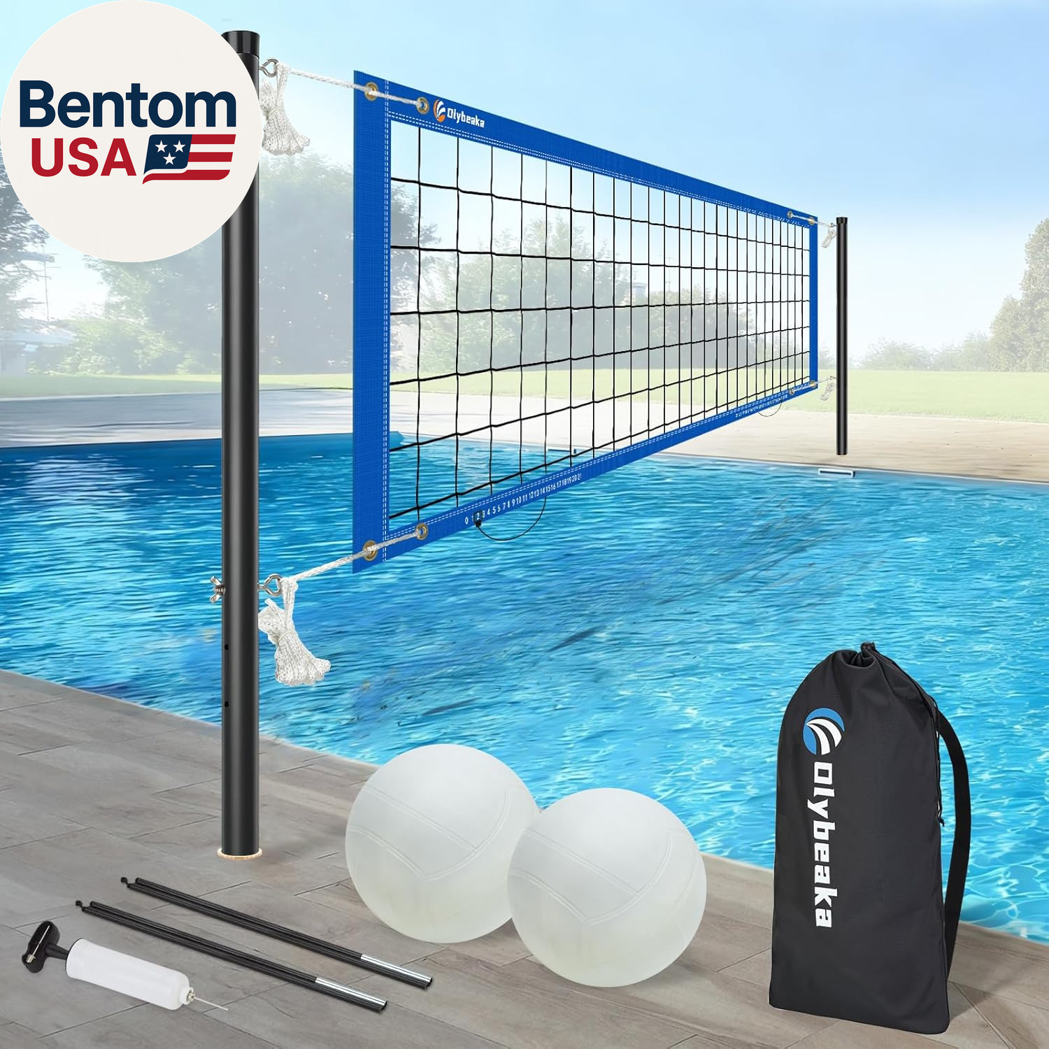 Base Free Swimming Pool Volleyball Net Set for Inground Pools with 3-Height Adju gallery