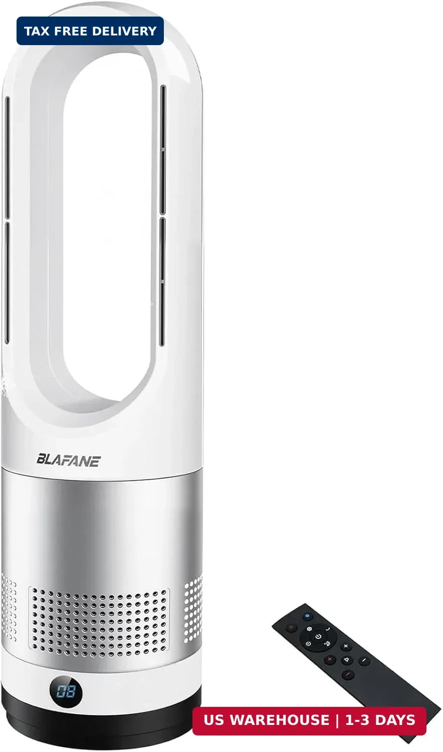 22" Bladeless Tower Fan, 80° Oscillation, 9-Hour Timer, 10 Speeds, Remote Touch gallery