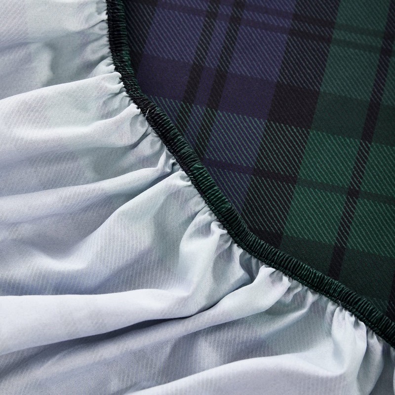 Wake In Cloud - Plaid Bed Sheets, 4-Piece Sheet Set, Queen, Dark Green gallery