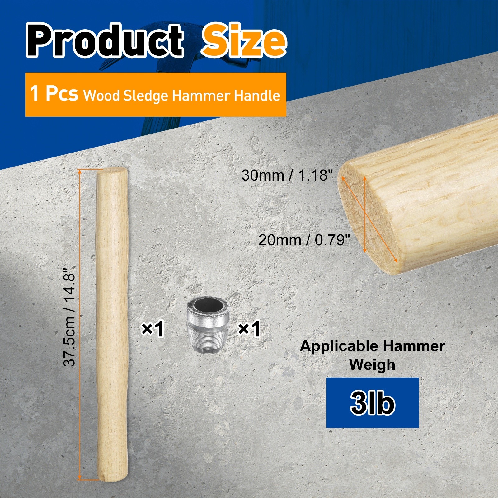 Wooden Hammer Handle 14.8" for Replacement 3 Lb gallery