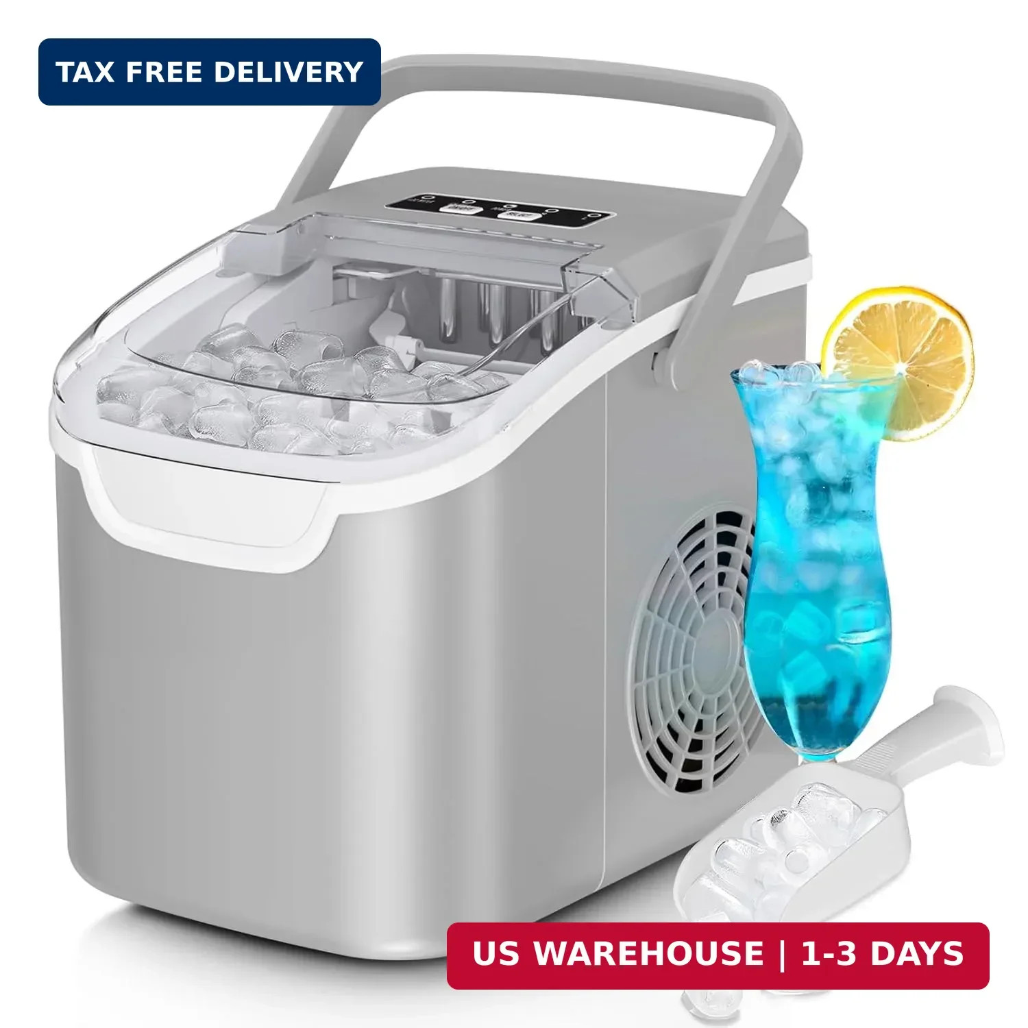 Countertop Ice Maker Machine, 8 Ice Cubes in 6 mins, 26lb/Day Bullet Ice with 2 gallery