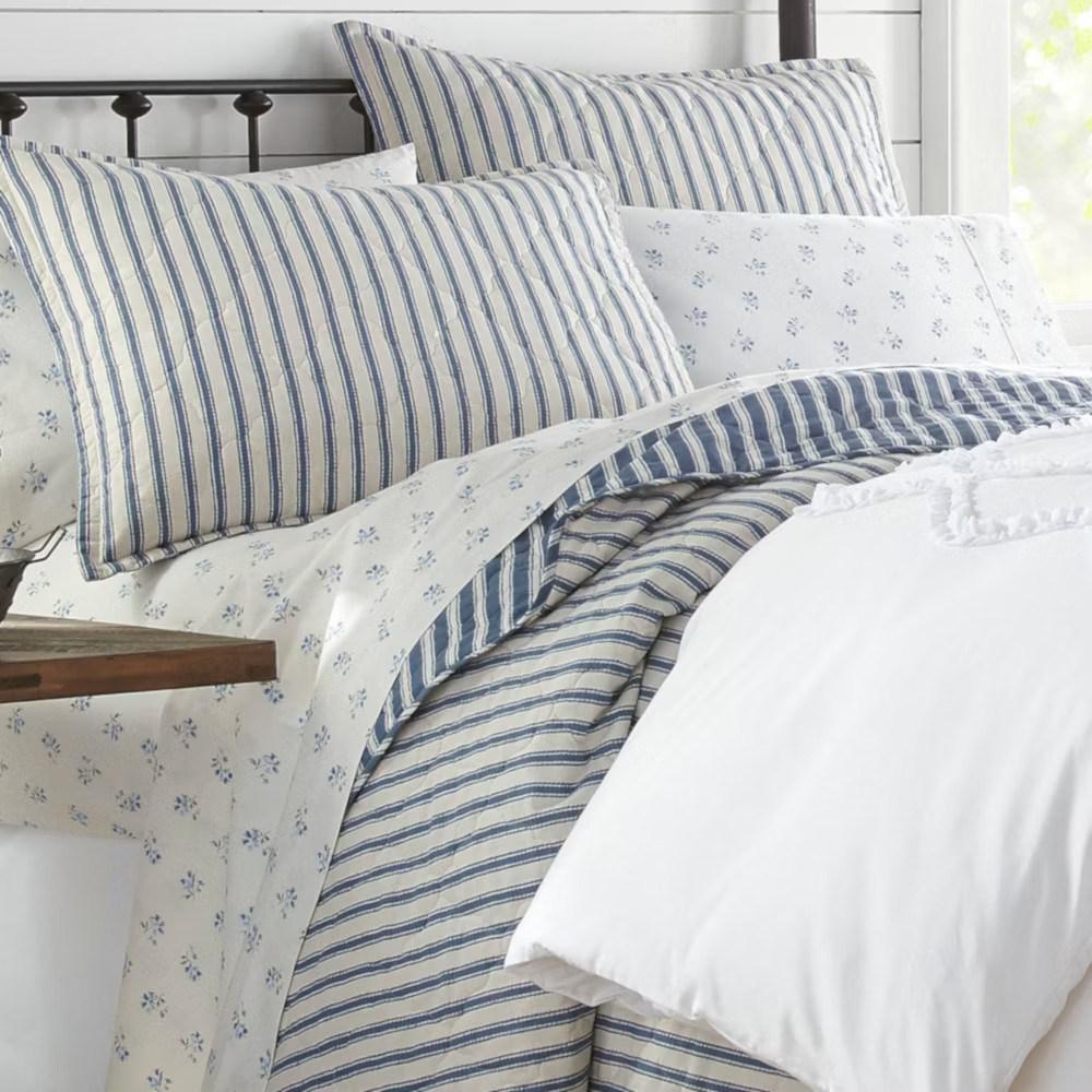 Full/Queen Willow Way Ticking Stripe Quilt & Sham Set Navy - Stone gallery