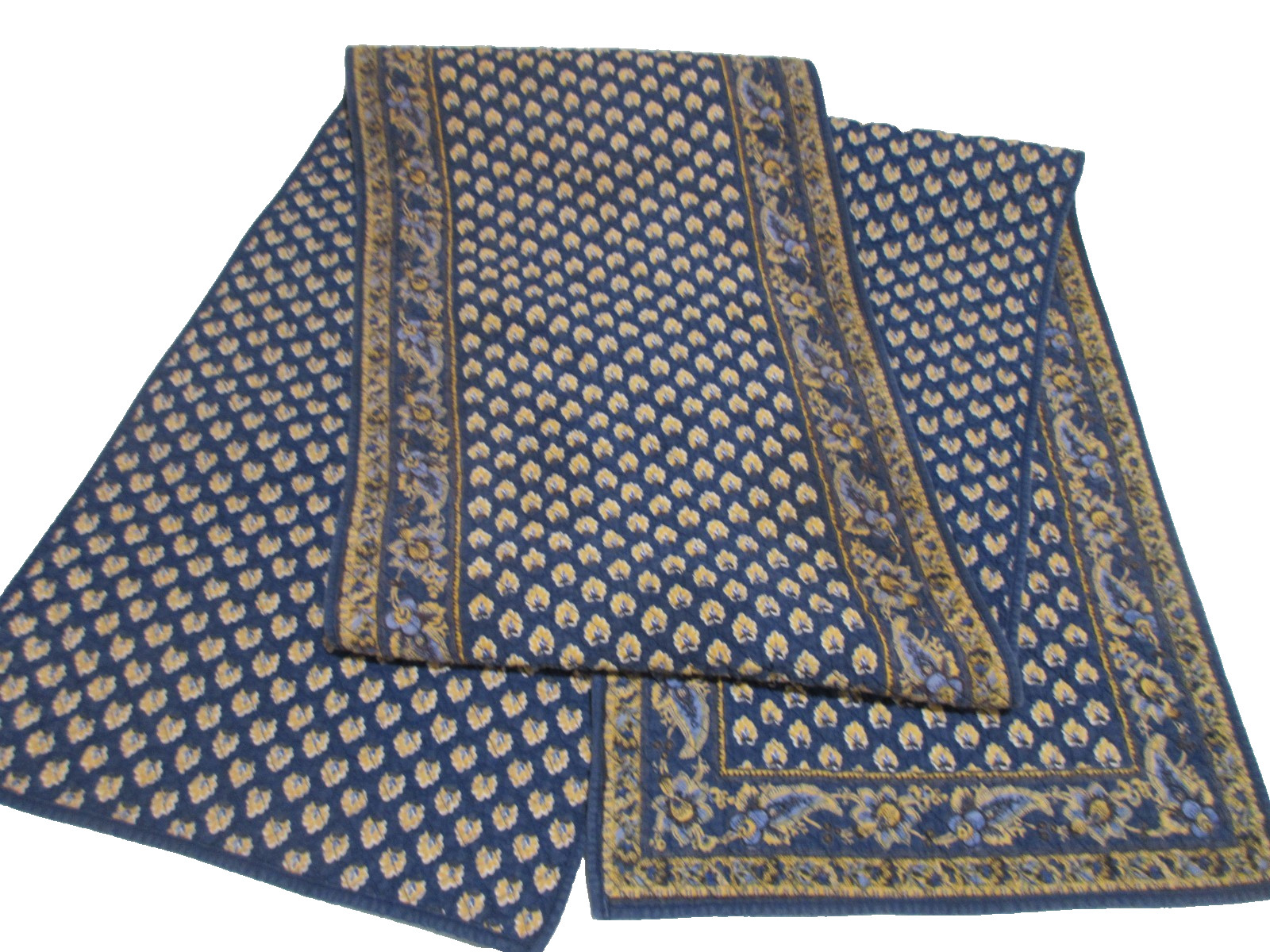 16"x108" Williams Sonoma Table Runner Blue w/ Yellow French Country Double Sided gallery