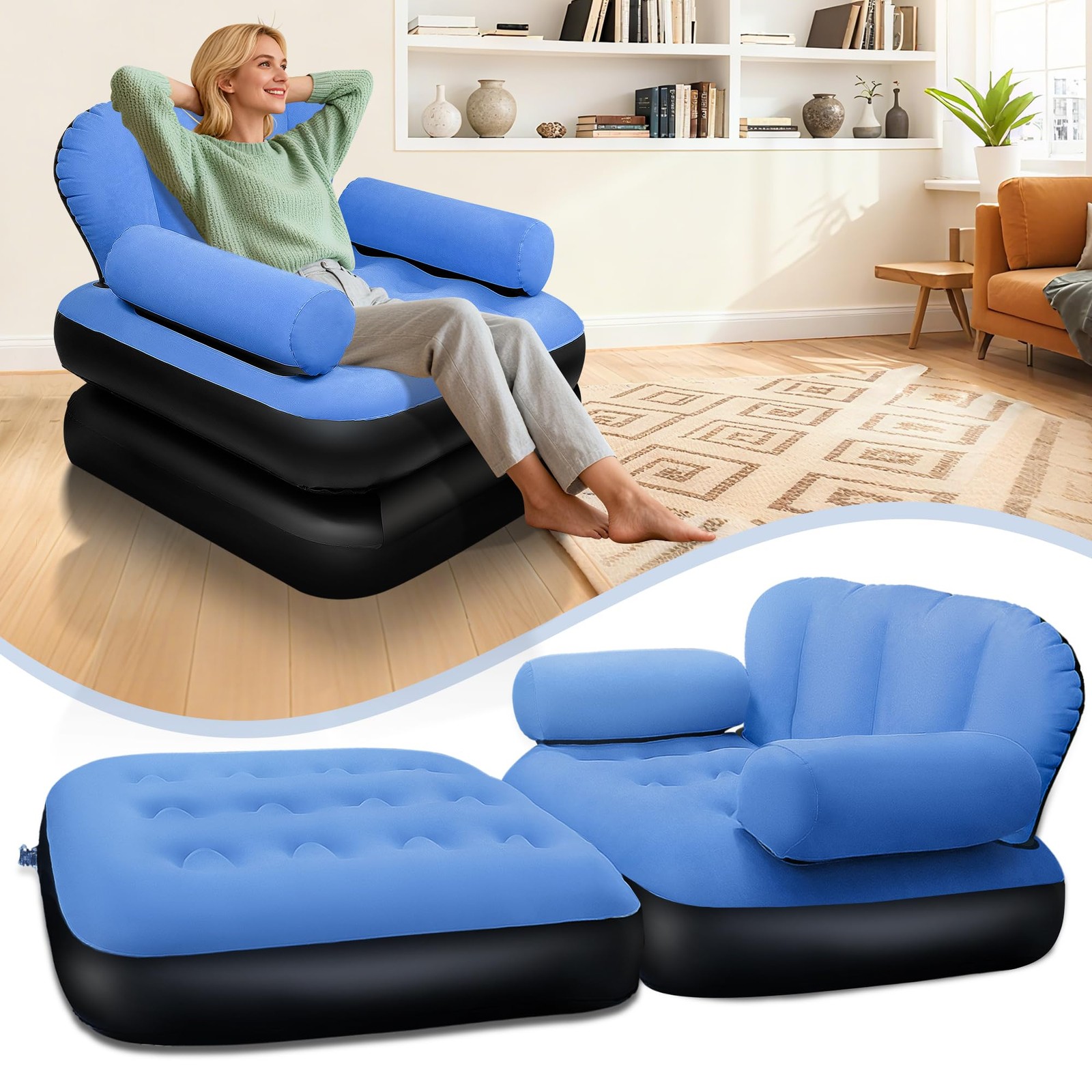 Blow Up Pull Out Couch with Headboard,Inflatable Chair with Flocked Surface,F... gallery