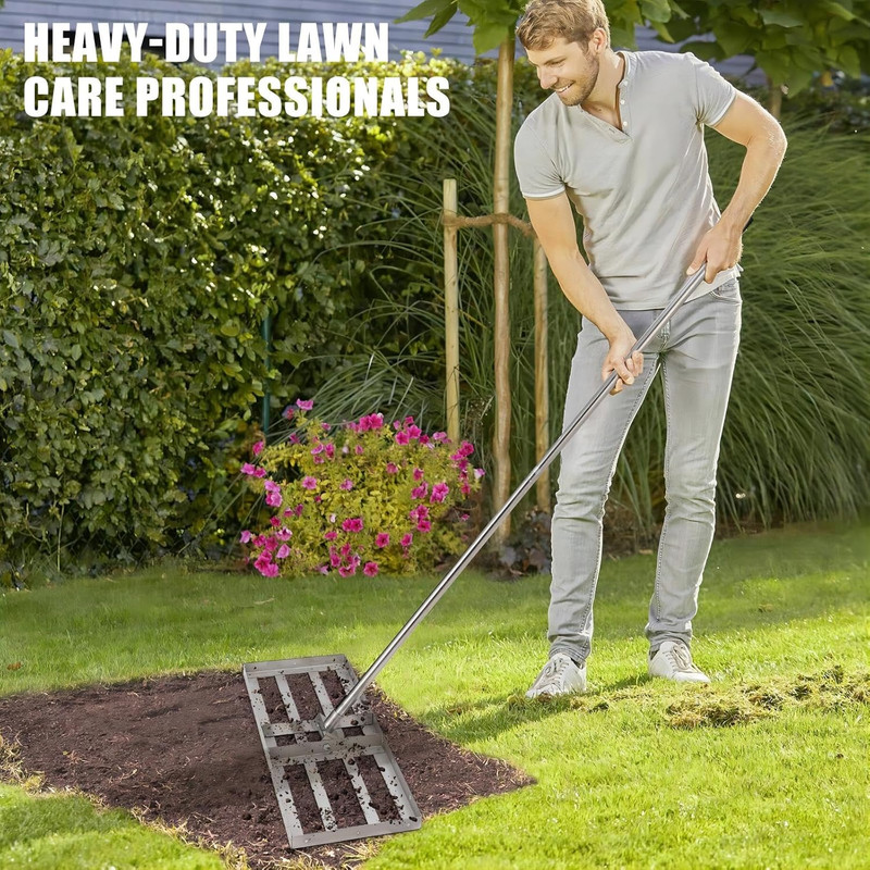 36" Lawn Leveling Rake with 6FT Handle & 180° Rotation - Heavy-Duty Tool gallery
