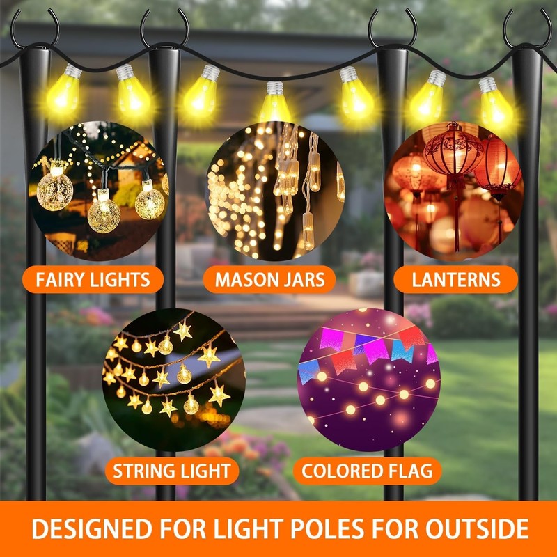 4 Pack 10Ft String Light Poles, Metal Poles with Fork for Outside Lights,Outdoor gallery
