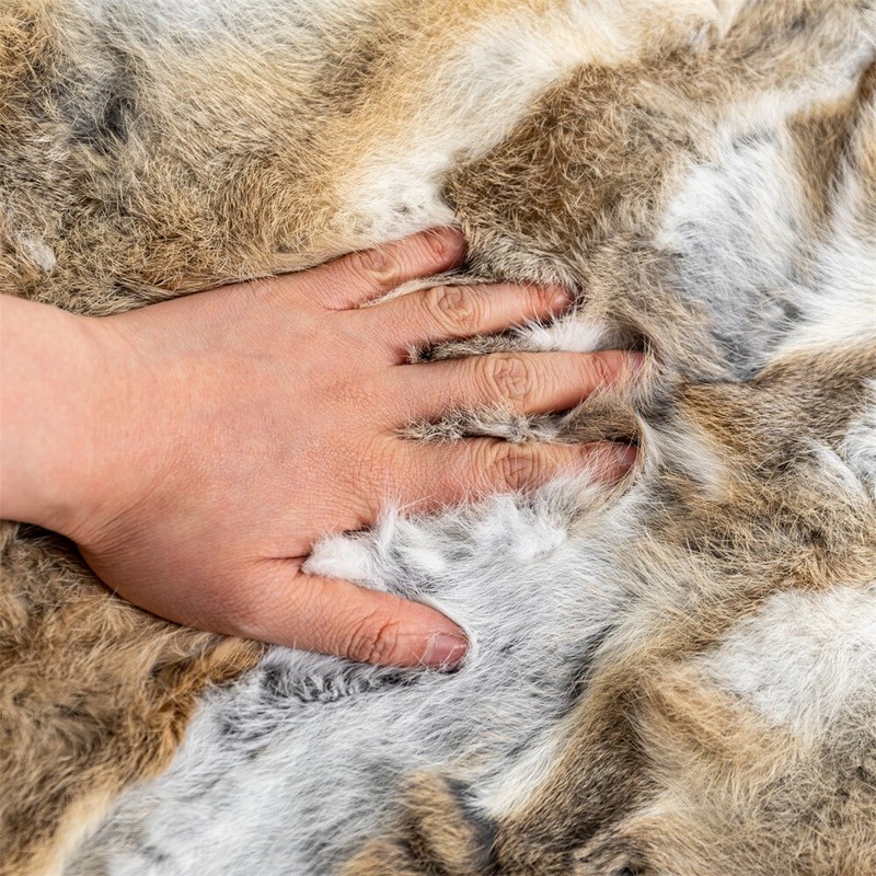 Real Fur Throw Luxury Rabbit Blanket Sofa Warm Bedspread Straw Yellow 140x160cm gallery