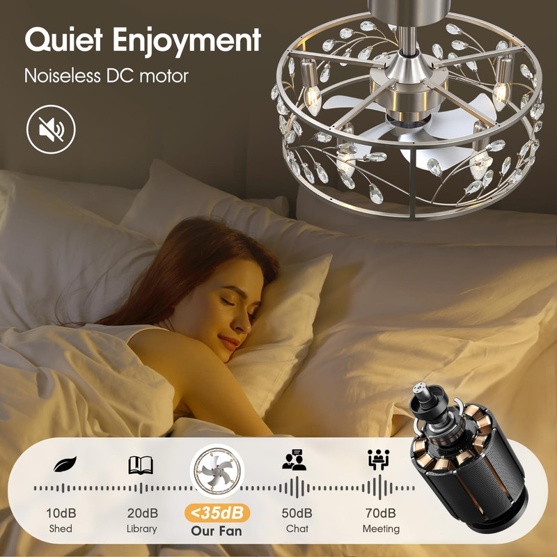20" Modern Caged Ceiling Fan with Light & Remote, Quiet Reversible Motor gallery