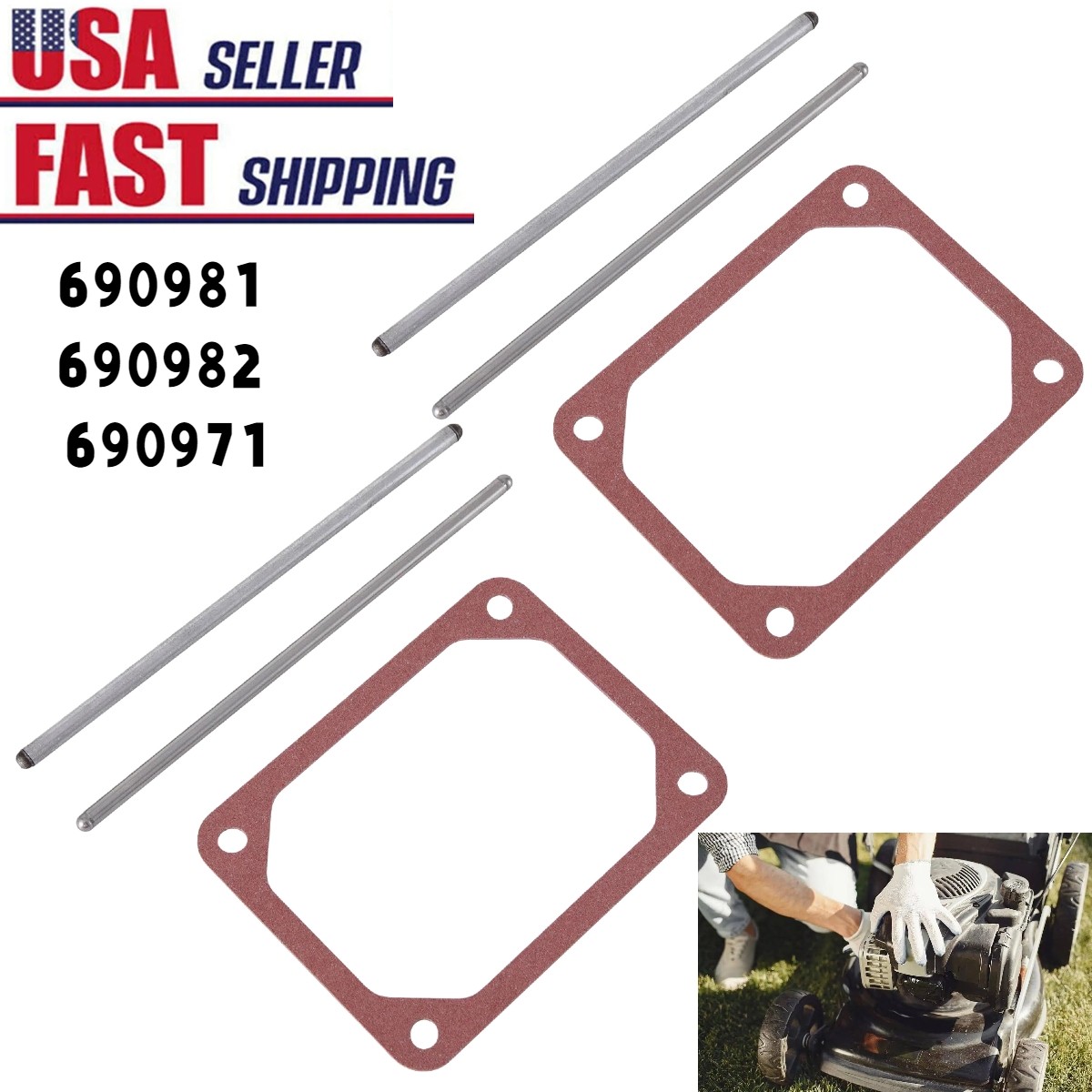 2PCS For Briggs & Stratton Push Rod Set &Valve Cover Gasket 690981 690982 690971 gallery