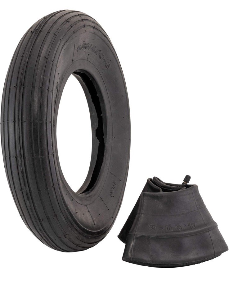 4.80/4.00-8" Ribbed Tread Replacement Pneumatic (Air-Filled) Tire and Inner Tube